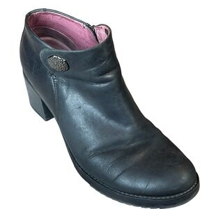 Dansko Ankle Booties Side Zip Black Leather Silver Button Womens 10.5 EU 41